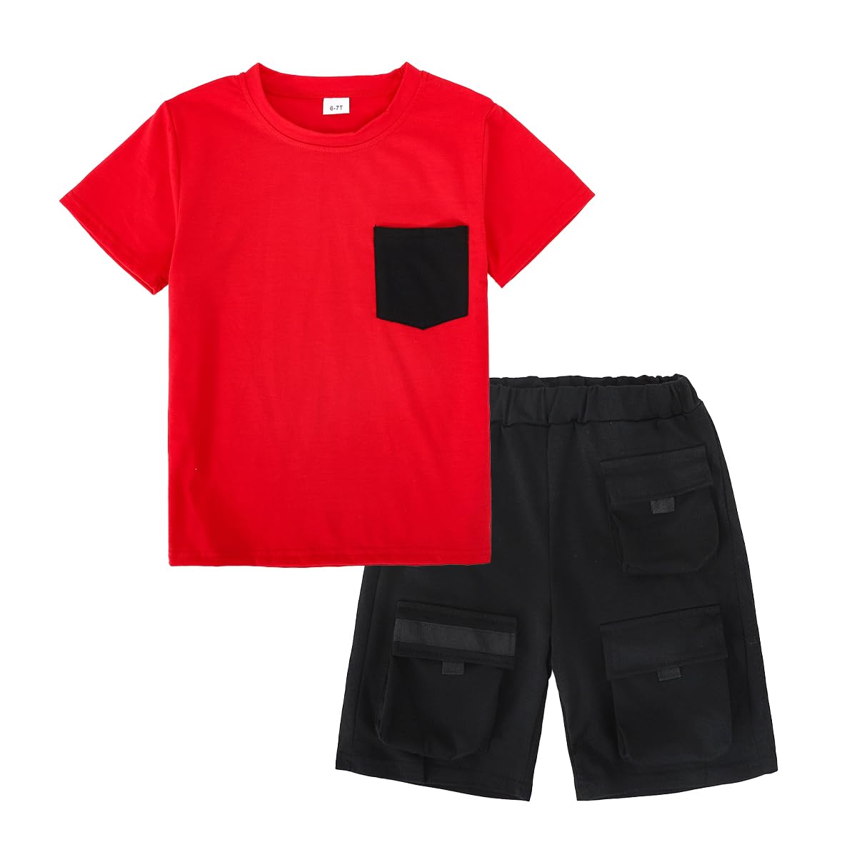 Azmxynol Tween Boys Clothes Daily Casual Short Sleeve Top + Cargo Shorts 2 Piece