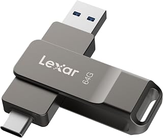 LexaLexar D40E 64 GB Dual USB Drive, USB Type-C, Titanium Grey | USB 3.2 Gen 1 Type-C Jump Drive, USB-C flash drive with metal housing and swivel design