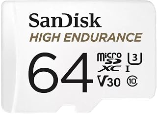 SANDISK HIGH Endurance microSD Card + Adapter 64GB | V30, 4K UHD, Full HD, C10, U3, Ideal for Dash Cam and Home Monitoring Systems, Record up to 5,000 hours video