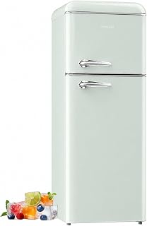 BANGSON 7.5 Cu.Ft Retro Refrigerator with Top Freezer Green | 2 Door Apartment Fridge, Adjustable Thermostat, Refrigerator for Office, Kitchen, and Home