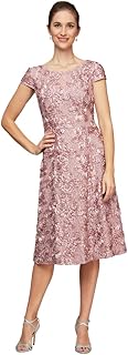 Alex Evenings Women's Tea Length A-line Rosette Dress