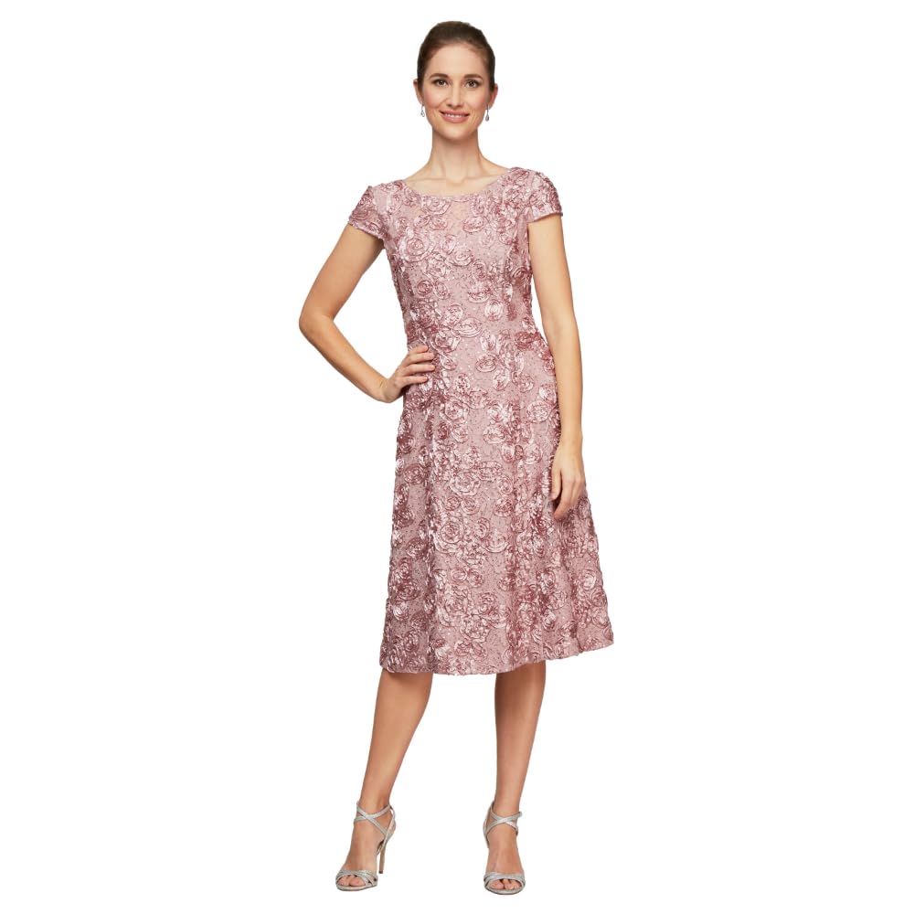 Alex Evenings Women's Tea Length A-line Rosette Dress