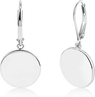14K Gold 925 Sterling Silver Dangle Earrings for Women, Lightweight Circle Disc Coin Geometric Flat Brushed Drop Earrings, Hypoallergenic Leverback Earrings S925 Jewelry
