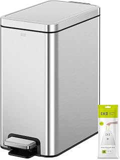 EKO Bathroom Pedal Bin with Lid, Soft Close, Stainless Steel, 10L