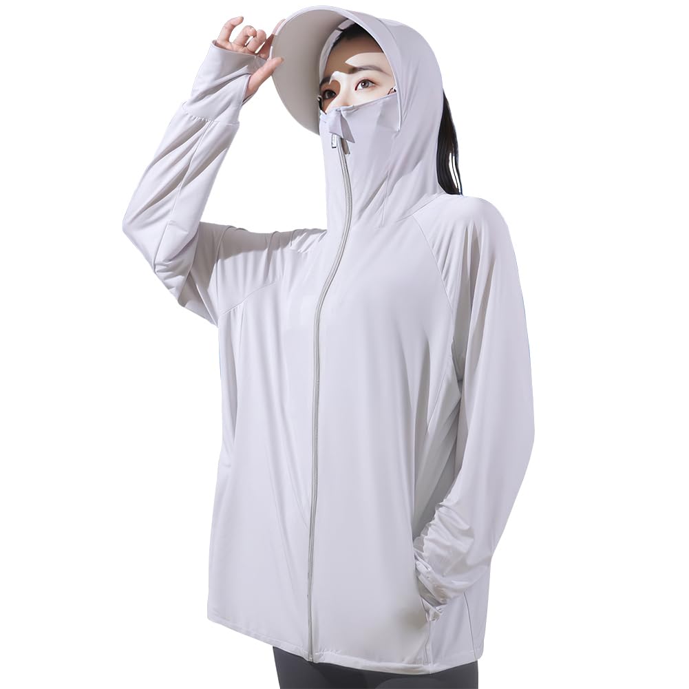 DMFU Women's Rash Guard Hoodie, Cool Touch, UV Protection, UPF 50+ 360-Degree UV
