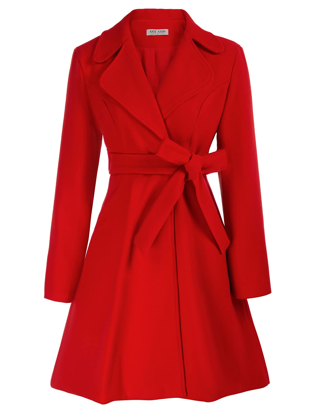 Kate Kasin Women A Line Peacoat Dress Coat Belted Notch Lapel Overcoat Fall Wint