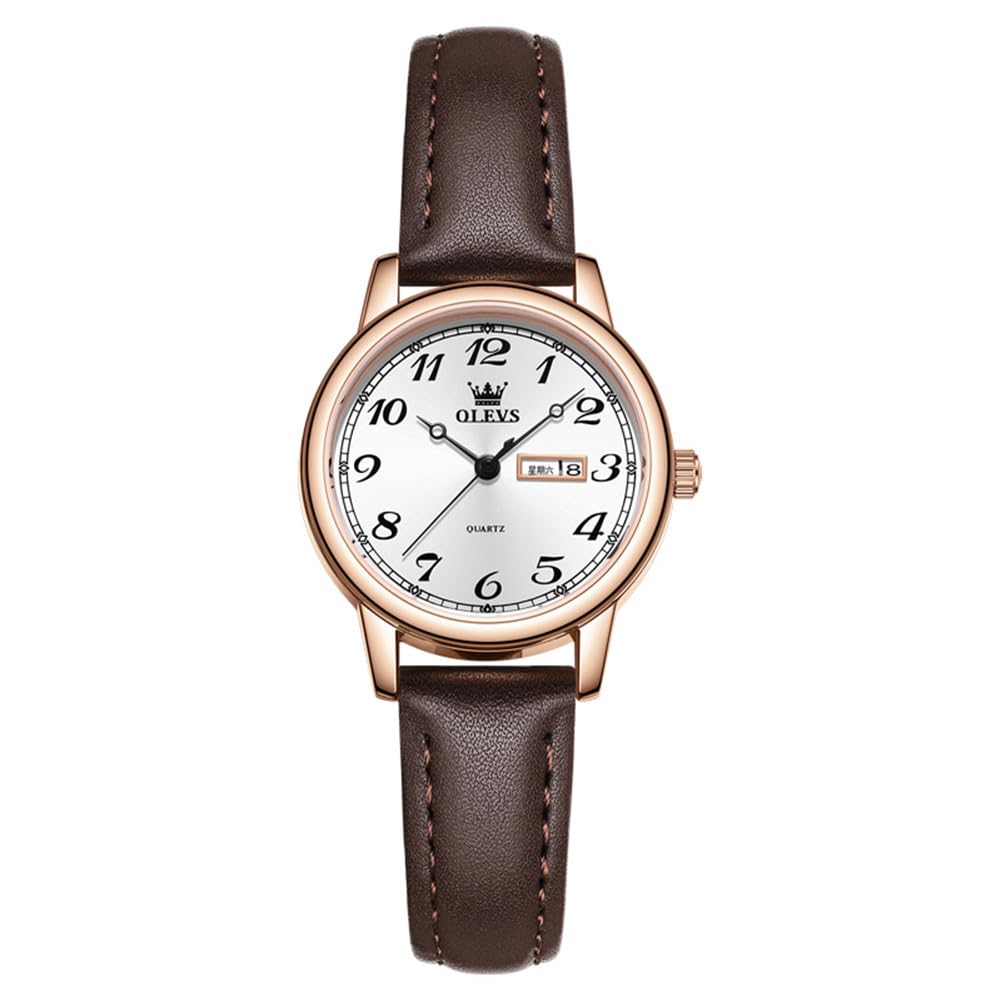 OLEVS Orologio da donna di lusso vintage in pelle orologi per le donne semplice 