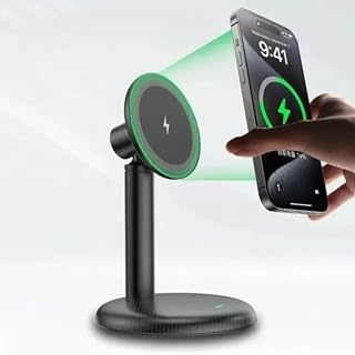 Magsafe Magnetic Cell Phone Holder for iPhone 17 16 15 14 13 12 Fast Charge Mount Bracket with 60° Rotating Stand and Wireless Charger (Black)