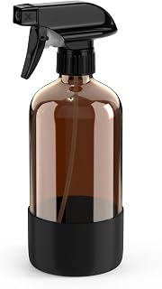 Bontip Amber Glass Spray Bottle, 16 oz with Black Silicone Sleeve, 1 Pack | Refillable amber glass bottle, With protective silicone sleeve, BPA-free, UV shielding, Great for cleaning solutions,plants