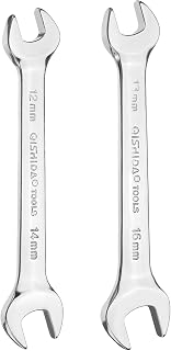 2 x Double Ended Open End Wrenches 12mm x 14mm/13mm x 16mm Metric 15 Degree Offset Angle, Small Flat Head Mirror Polished Spanner Automotive Repair Wrench