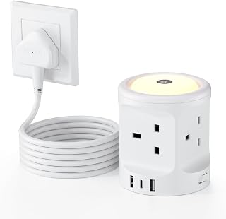 Extension Lead with USB Slots and Night Light, 4 Way (13A/3250W) Multi Plug Extension Cords & 3 USB Ports, Surge Protected Extension Lead with Switches, 2M Extension Cable for Home Dorm Office