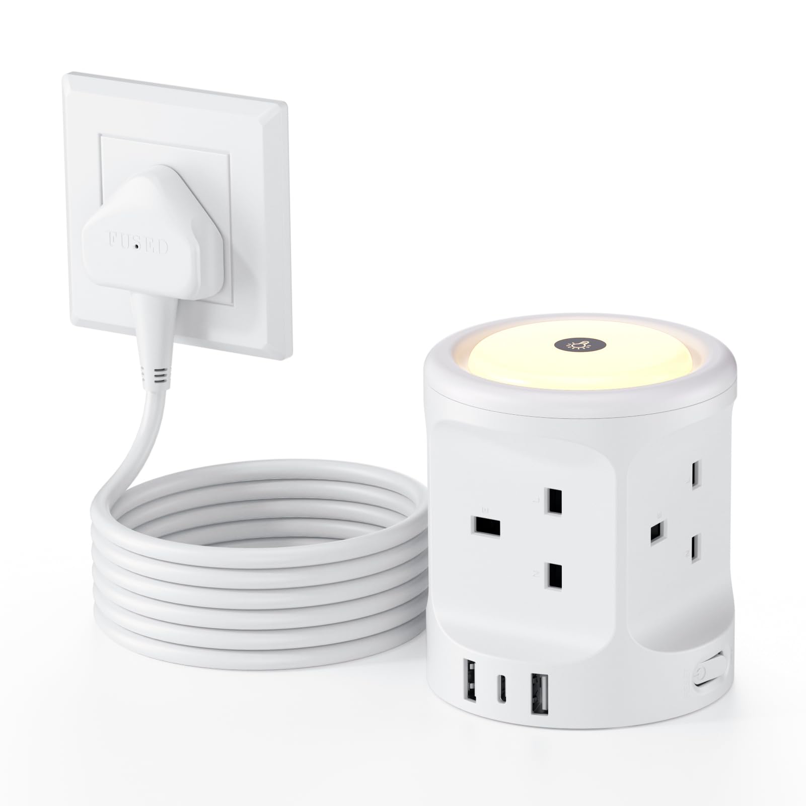 Extension Lead with USB Slots and Night Light, 4 Way (13A/3250W) Multi Plug Exte