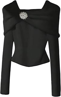 Verdusa Women's Elegant Metal Rhinestone Sweater Long Sleeve Thermal Pullovers Winter Clothes