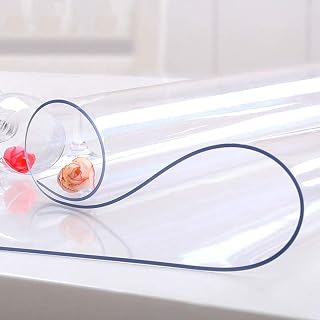 NECAUX Clear PVC Table Cover Protector 24 x 48 Inch 1.5mm Thick | Rectangular Oil Proof Water Resistant Crystal Soft Plastic Tabletop Cover Placemat Pad for Bench Console Table Media Stand