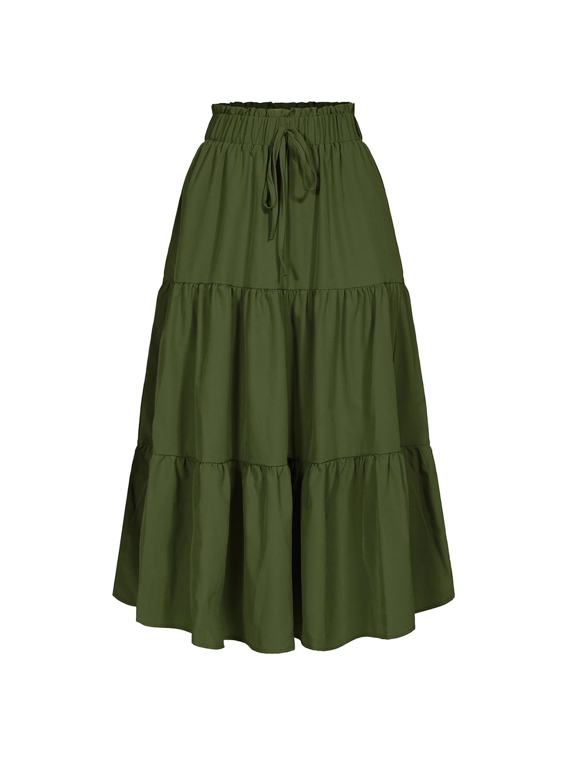 MSLG Women's High Elastic Waist Midi Skirt Casual Summer Trendy Tie Front Flowy 