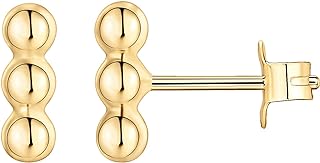 PAVOI Dainty Stud Earrings, 925 Silver, Yellow Gold, Size 9 x 3 Millimeters