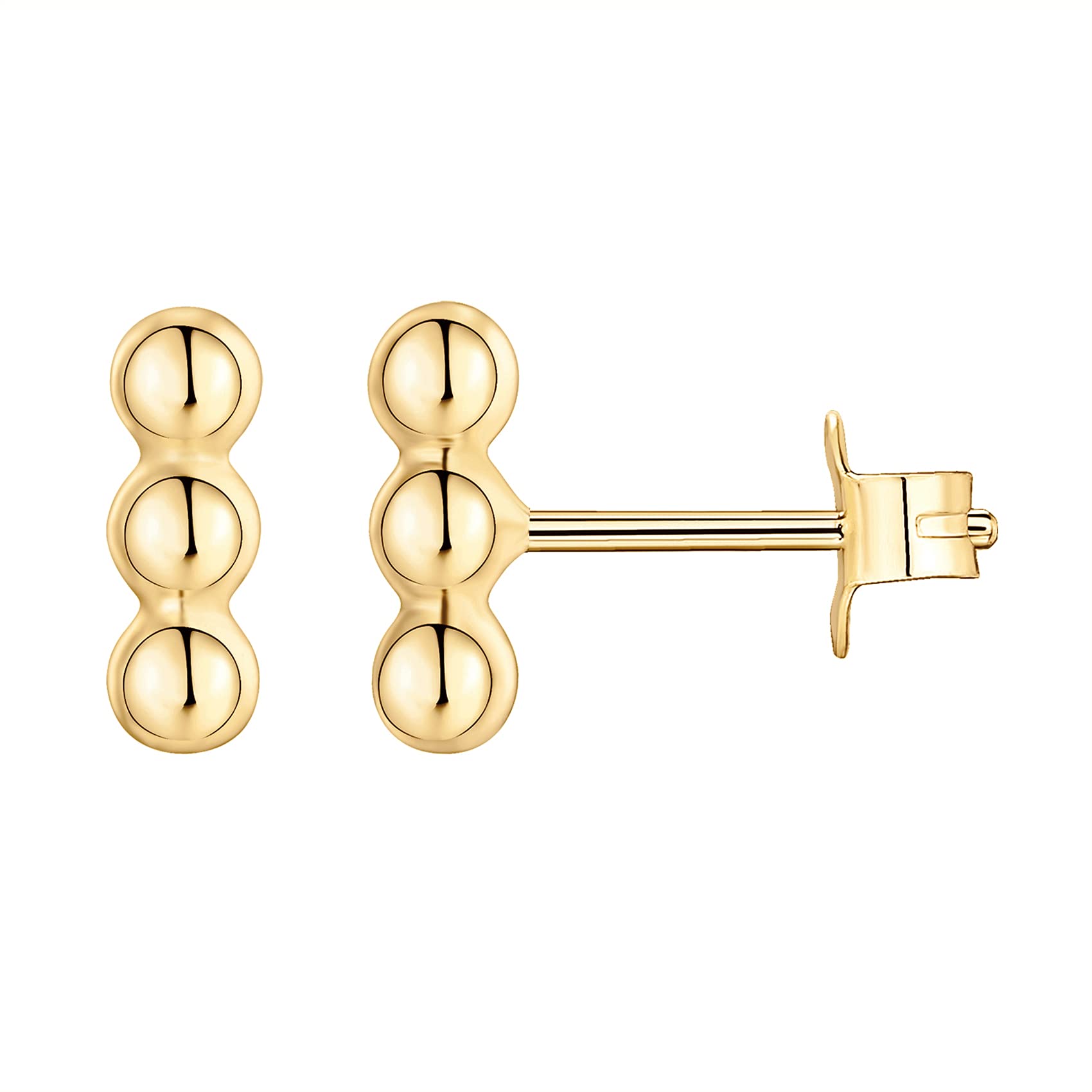 PAVOI Dainty Stud Earrings, 925 Silver, Yellow Gold, Size 9 x 3 Millimeters