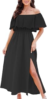 CUPSHE Women's Summer Dress Off Shoulder Maxi Length Ruffle Fitted Waist