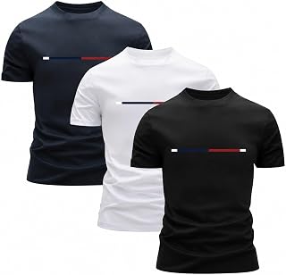 3 Pack Men's T Shirts with Graphic Letters, Classic Short Sleeve Crew Neck T-Shirts for Summer