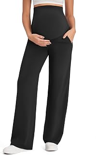 G4Free Maternity Trousers Over Bump Stretchy Pregnancy Yoga Pants Lounge Wide Leg Dress Work Trousers with Pockets Petite/Regular/Tall