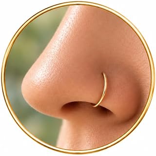 Gold Nose Ring, 14K Gold Filled, 20G 7mm Tiny Thin Nose Hoop, Handmade | Tiny Thin 14K Gold Filled Nose Hoop, 20G 7mm, Handmade Small Nose Piercing Jewelry for Women, Gift Ready