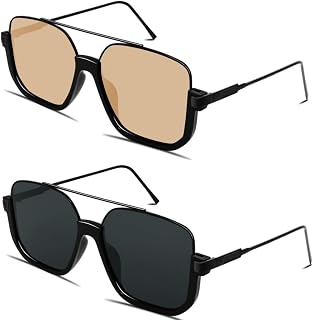 GUVIVI Square Oversized Aviator Sunglasses for Women Men 70s Semi-Frame