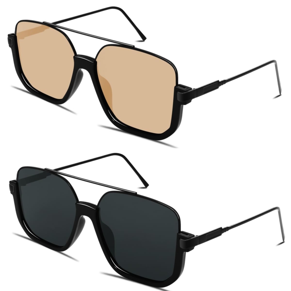 GUVIVI Square Oversized Aviator Sunglasses for Women Men 70s Semi-Frame