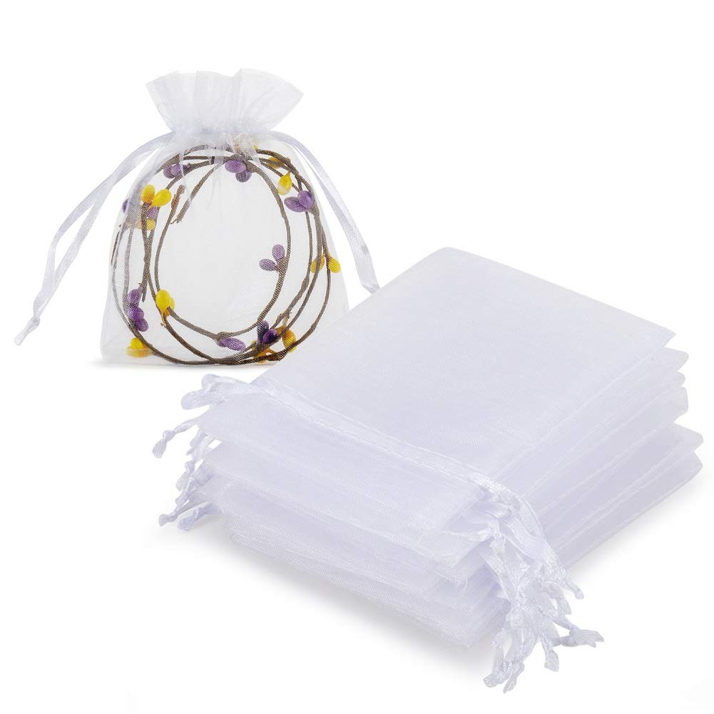 HRX Package 100pcs Organza Jewelry Bags 3x4 in Small Mesh Bags Drawstring | Whit
