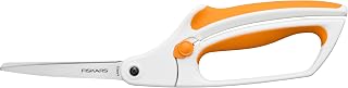 Fiskars 10" Easy Action Bent Handle Scissors for Fabric & Sewing | No. 8 Precision Stainless Steel Blades for Clean Tabletop Cutting, Spring-Assisted Bent Handle Reduces Hand Fatigue, SoftGrip