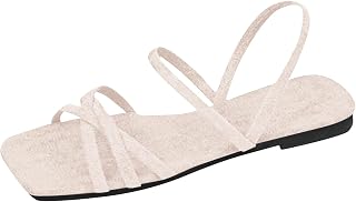Sandals Women's Flat Square Toe Cap Toe Free Shoes Women's Summer Sandals Elegant Classic Basic Summer Shoes for Women Holiday Casual Beach