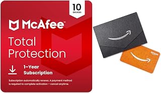 McAfee Total Protection Unlimited Devices + $10 Amazon Gift Card | Security Software | Antivirus, Scam Protection, Secure VPN, Identity Monitoring | 1-Year Subscription with Auto-Renewal | Download