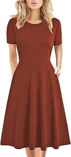 DJ162 Women's Summer Dress Elegant Short Sleeve Vintage Dress with Pockets