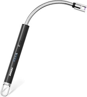 VEHHE Electric Lighter, 360° Flexible Neck, USB C Rechargeable, Black | LED Display Shows Battery Level | Flameless Arc for Windproof Lighting | Safety Lock for Dual Safeguard
