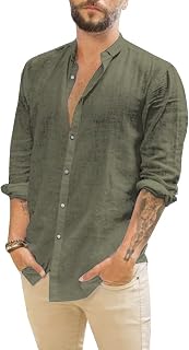 Mens Casual Summer Long Sleeve Cotton Shirt
