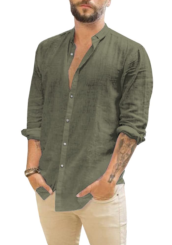 Mens Casual Summer Long Sleeve Cotton Shirt