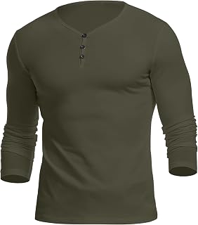 KUYIGO Men's Henley Shirts Casual Summer Tops Slim Fit Cotton T Shirt