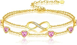 Prismata Infinity Birthstone Charm Link Bracelet/Anklet 925 Sterling Silver Adjustable 12 Months Birthstone Infinity Bracelet/Anklet Birthday Jewelry Gifts for Women Her