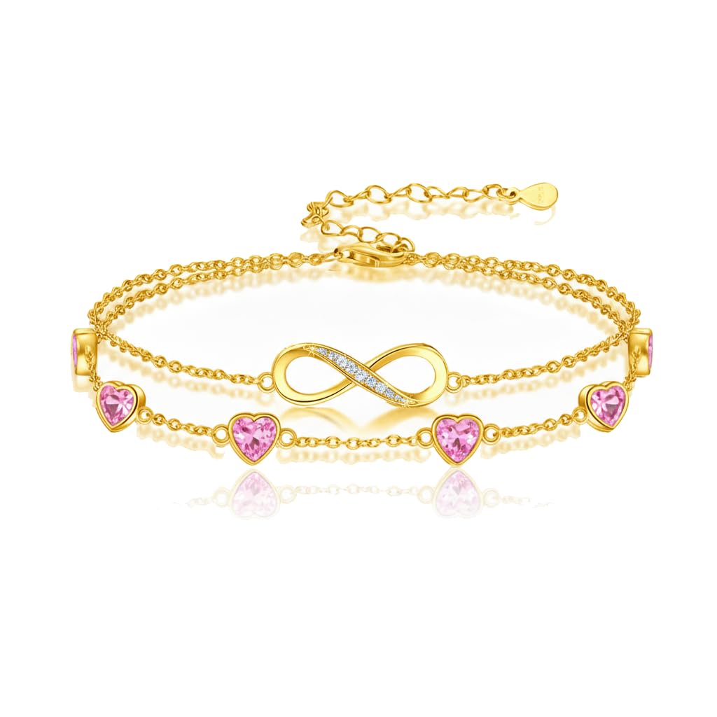 Prismata Infinity Birthstone Charm Link Bracelet/Anklet 925 Sterling Silver Adju