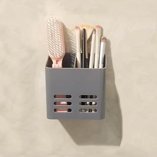 Hanging Shelf Wall Mounted Plastic Makeup Organizer Bathroom Sticker Shelf for Home Bathroom Decoration (Grey)