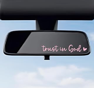DXNQ 2 PCS Trust in God Rearview Mirror Decals, Automotive Vinyl Rear View Mirror Decorative Stickers, Waterproof Trust in God Stickers for Car Truck Laptop, Car Accessories (Pink)