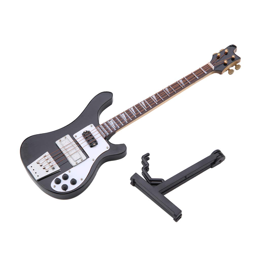 Glomora 20cm Black Miniature Bass Guitar Replica, 1:4 Scale Instrument Model Orn
