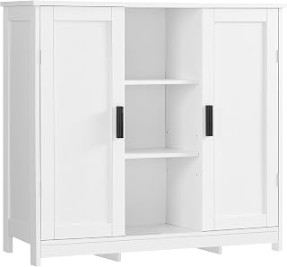 FIONESO Sideboard Buffet Cabinet with 2 Doors & 4 Shelves, Coffee Bar Cabinet, Storage Cabinet for Kitchen, Hallway, Entryway, White