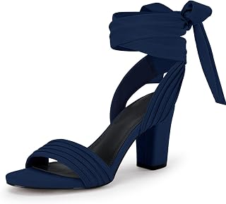 Coutgo Women Sandals High Heel Strappy Open Front Lace Up Comfortable Wedding Shoes