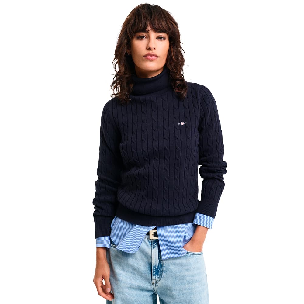 GANT Stretch Cotton Cable Turtleneck Women's Sweater