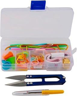62 Pieces Crochet Kit with Clear Case, Knitting Kit with Sewing Supplies and Accessories Including Scissors, Tape Measure, Needle Threader (62 Pieces)
