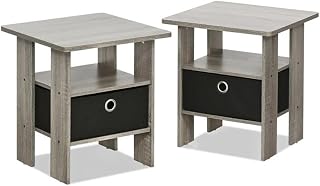 Furinno Andrey, Bedside Table, Wood, One Size, French Oak Grey, Pack of 2