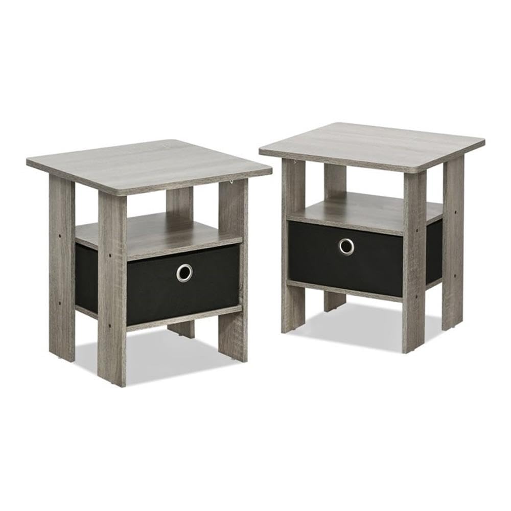 Furinno Andrey, Bedside Table, Wood, One Size, French Oak Grey, Pack of 2