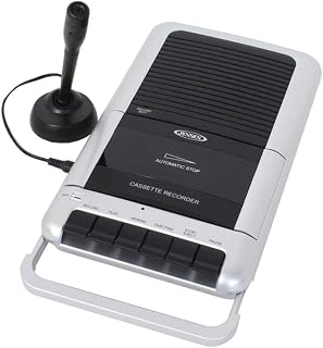 JENSEN Portable Cassette Player and Tape Recorder with Built-in Microphone and Retractable Built-in Handle, 1 Touch Recording