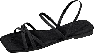 Sandals Women's Flat Square Toe Cap Toe Free Shoes Women's Summer Sandals Elegant Classic Basic Summer Shoes for Women Holiday Casual Beach