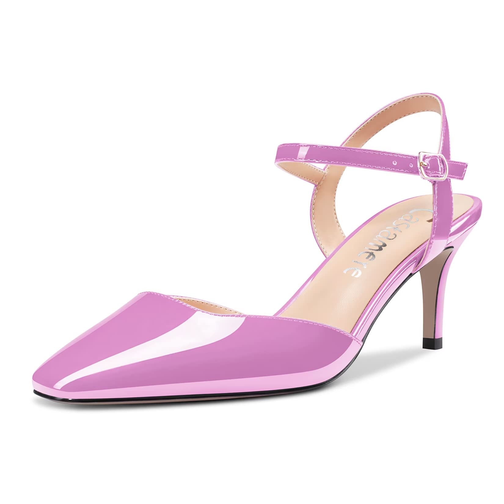Castamere Women's Stiletto Mid Heel Square Toe Pumps Ankle Straps Slingback Wedd